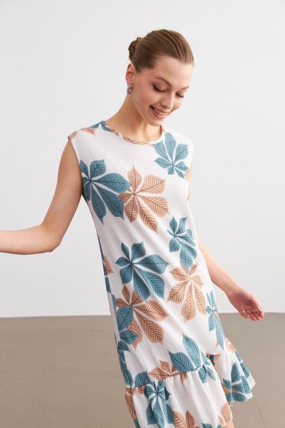 MODAGEN Rochie mini cu mâneci cu imprimeu floral albastru-alb deschis pentru femei