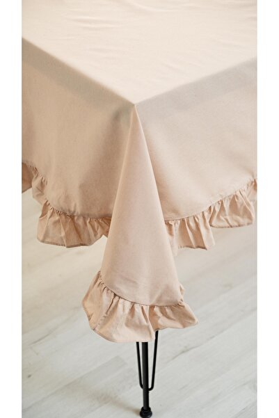 abidehanım 100% Raw Panel Kenden Beige Table Cloth 160X220 cm