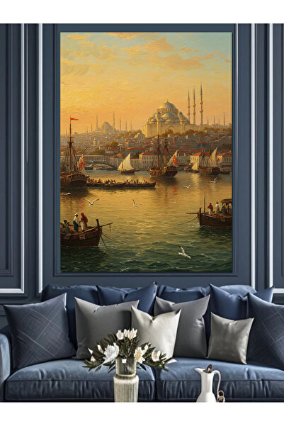 karizmart Pânză decorativă pentru răsăritul de zi liniștitor al portului otoman - pictură din lemn MDF