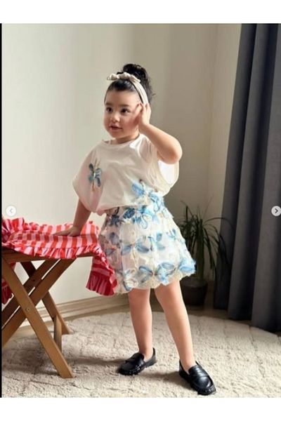 ES-EL GİYİM بدلة تنورة بالون زهرة الزنبق للفتيات