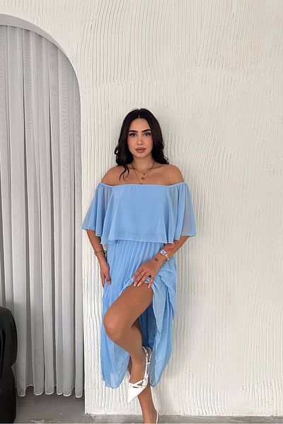 Neşeli Butik rochie din șifon plisat cu guler madonna pentru femei NBK2099