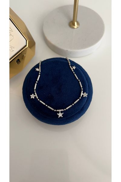 SU PERİSİ TAKI BİJUTERİ Vip Series Silver Star Detailed Anklet