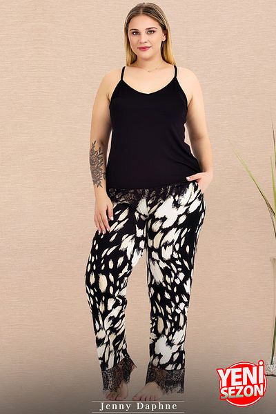 Jenny Daphne Large Size Patterned Legs Lace Sleepwear Lady Set 10983