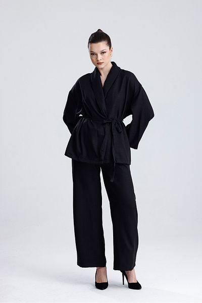 MD trend Women's Waist Lace-Up Kimono Set