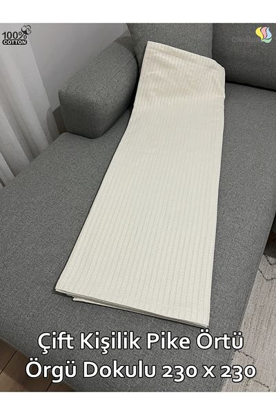 Renk Tekstil Cream Knitted Textured Pique Double 100% Natural Cotton - 230 X 235