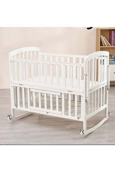 Star Kids Wooden Rocking Baby Bed Convertible with Mother's Bed