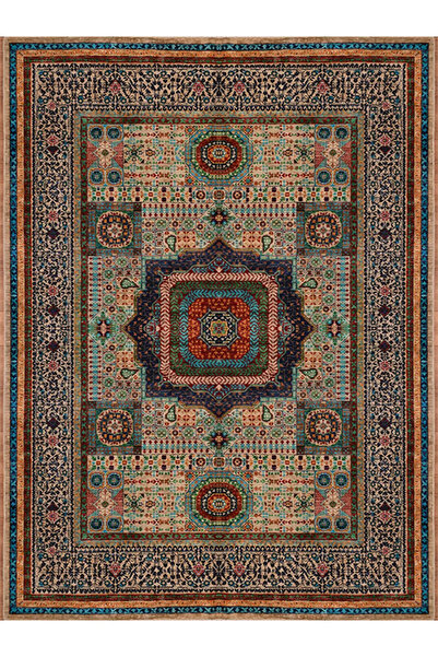 Halımax Drom Kaymaz Tabanlı Yıkanabilir Modern Multi Motifli Etnik Salon ve Mutfak Halısı