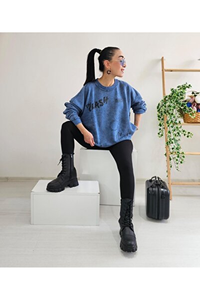 6 butik altı üstü butik Sıfır Yaka Yıkamalı Oversize Sweatshirt