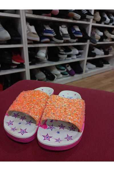 emin kundura Full Orthopedic Silvery Stone Detailed Girl's Slippers