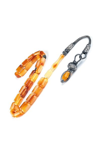 TESBİHCİBABA Kazaz Capsule Cut Drop Amber Rosary with Tassel