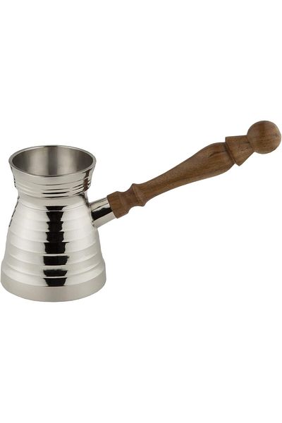 ALSAIF Turkish Coffee Copper Pot with Wooden Handle by Alsaif, Size: 10.16 cm, Silver Color