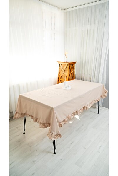 abidehanım 100% Raw Panel Kenden Beige Table Cloth 160X220 cm