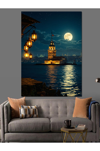 ekart Ay Işığında Kız Kulesi Dekoratif Kanvas - Mdf Ahşap Tablo