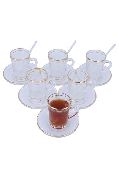 Alsaif Gallery 26-piece glass tea and coffee serving set with gold lines