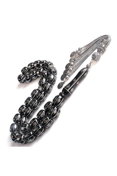 TESBİHCİBABA Unique Artifact Silver Processing Erzurum Oltu Stone Rosary