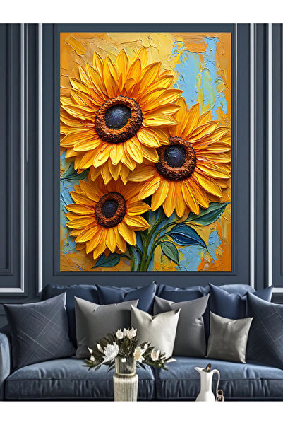 KanvasSepeti Слънчогледова, изпълнена с веселие лятна маслена картина с текст...