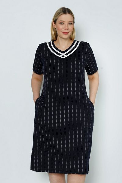 İntensive Βαμβακερό ριγέ φόρεμα Navy Blue σε μεγάλο μέγεθος - ριγέ και κοντομάνικο