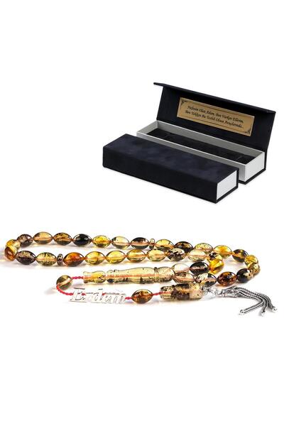 TESBİHCİBABA Zengin Fosilli İsmine Özel Damla Kehribar Tesbih