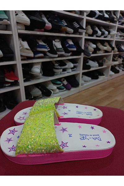 emin kundura Full Orthopedic Silvery Stone Detailed Girl's Slippers
