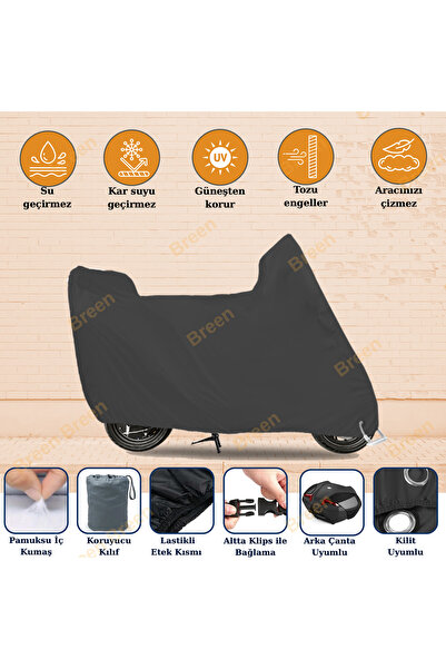 Breen Black Motorcycle Tarpaulin Compatible with All Models, Compatible with ...