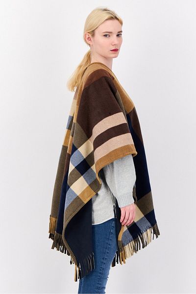 London Fog Women Split Neck Plaid Poncho, Multicolor