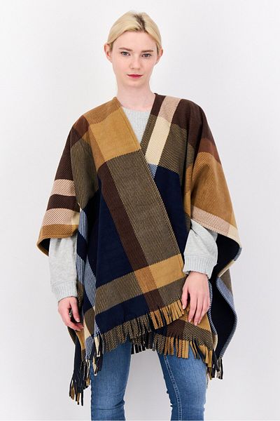 London Fog Women Split Neck Plaid Poncho, Multicolor