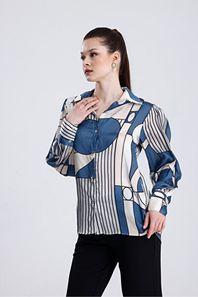 MD trend Жіноча сорочка з геометричним візерунком з сатину