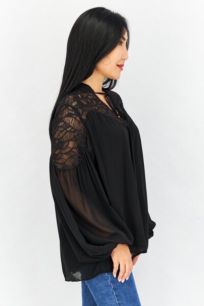 Esprit Women Tie Neck Long Sleeve Textured Blouse, Black