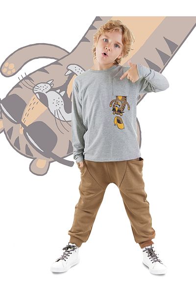 Denokids Boy's T-Shirt and SwEatpants SEt - TigEr in thE PockEt
