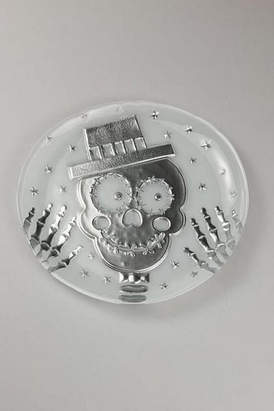 HERITAGE Skeleton Pattern White Silver Glass Serving Plate 21 cm
