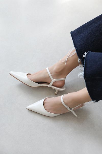STRASWANS Melvin Women's Heeled Wrinkled Leather Shoes Cream