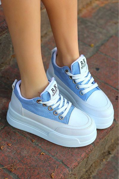 LEYDİ SHOES FRM-018 Pantofi sport cu șireturi cu talpă înaltă, albastru bleumarin
