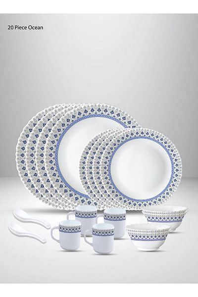 British Chef 20 Pieces Opalware Dinner Set |microwave, Dishwasher & Frezzer Safe | Ocean Dinnerware Set
