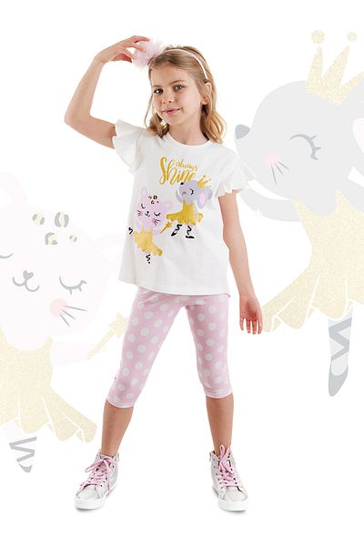Denokids Ballerina-Tiere, gerüschtes, gepunktetes Mädchen-Sommer-T-Shirt-Leggings-Set