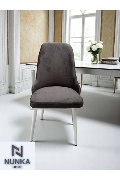 NUNKA HOME 6'lı Füme Baby Face Kumaş Sandalye Silinebilir, Konforlu ve Şık