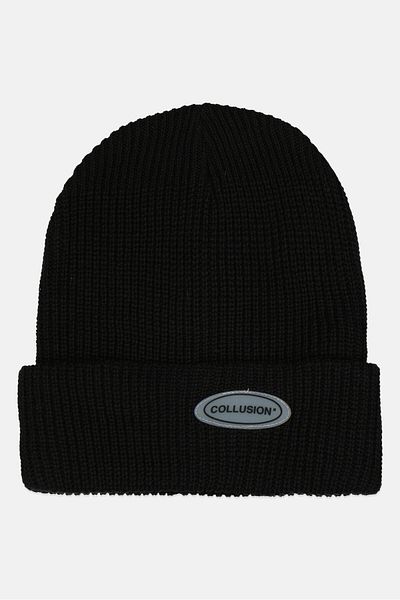 collusion Women Brand Logo Beanie, Black