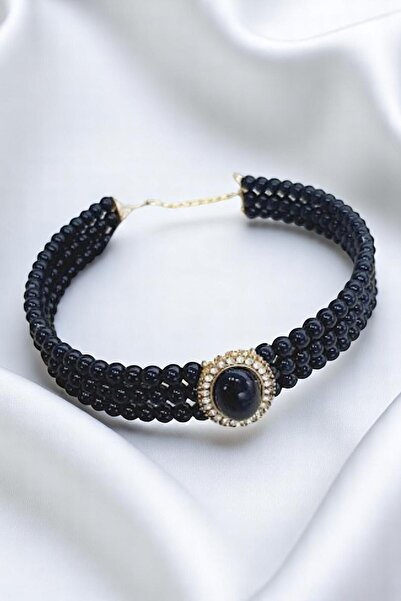 PETEK AKSESUAR قلادة مطرقة اللؤلؤ باللون الأسود والذهبي