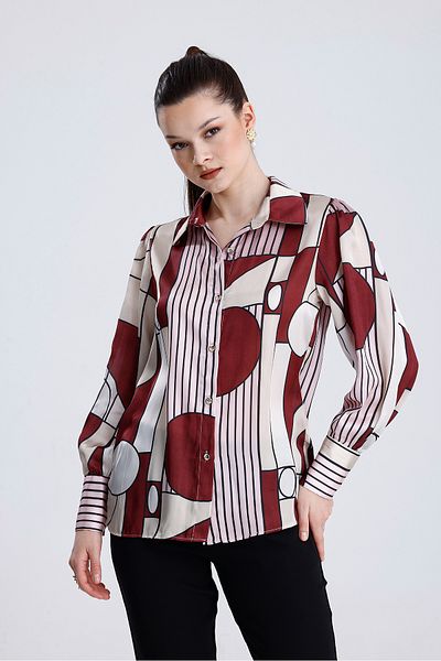 MD trend Cămașă de damă din satin cu model geometric