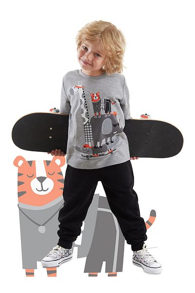 Denokids Animals Team Jungen-T-Shirt-Jogginghosen-Set