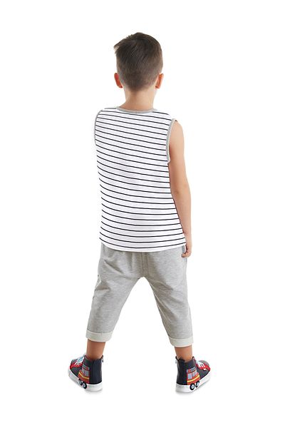 Denokids Bauwerkzeug-Jungen-Sommer-T-Shirt mit Streifen und Capri-Shorts-Set