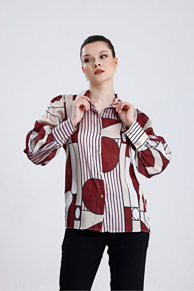 MD trend Women's Geometric Print Satin Shirt