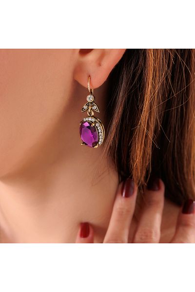Atelier LEO Handmade Jewellery Kösem Sultan Purple Earrings Necklace Set Copper Hand Made Zircon Stone No Tarnishing Women's Jewelry Set