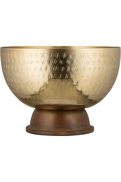 Generic Al Saif Metal Serving Bowl with Wooden Base for Salad, Pasta, Fruit -...