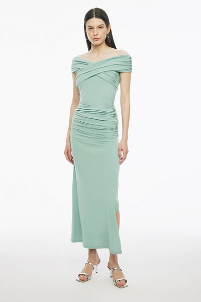 Perspective Mint Denias Slim Fit High Waist Midi Length Skirt