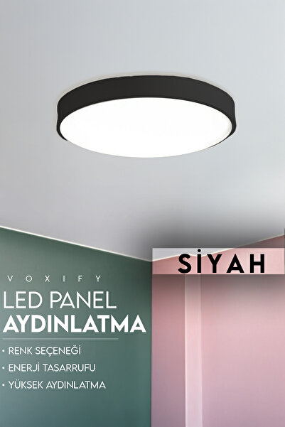 Voxify Büyük Boy Siyah 18w Tavan Led Aydınlatma Armatür Salon Avize Yüksek Aydınlatma Metal Kasa Beyaz Işık