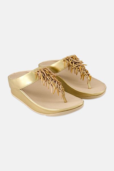 Fitflop Women Rumba Beaded Metallic Slip On Sandals, Gold
