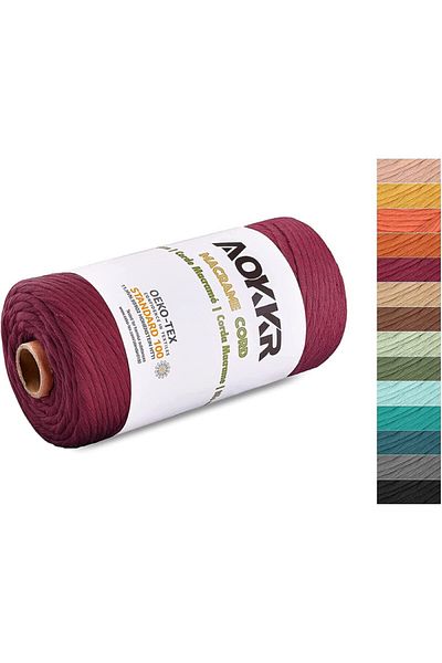 AOKKR Macrame Thread Roll, Cotton, Burgundy, 3 Mm X 100 M