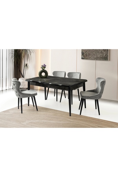 Evistro Ortadan Açılır Büyüyen 70x120cm Mermer Desenli Ahşap Salon Yemek Masa...