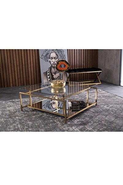 Passion Ignis Metal Aynalı Gold Orta Masa Dekoratif Orta Sehpa Montajsız Meta...