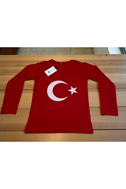 GLC kids baby Türk Bayraklı (Ay Yıldız) Baskılı Kırmızı Uzun Kollu Unisex Çoc...
